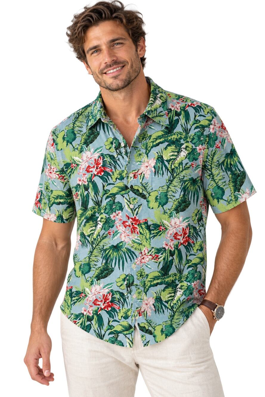 Ralph Lauren Tropical Camp Shirt Mens Medium Green Hawaiian Aloha Floral Button